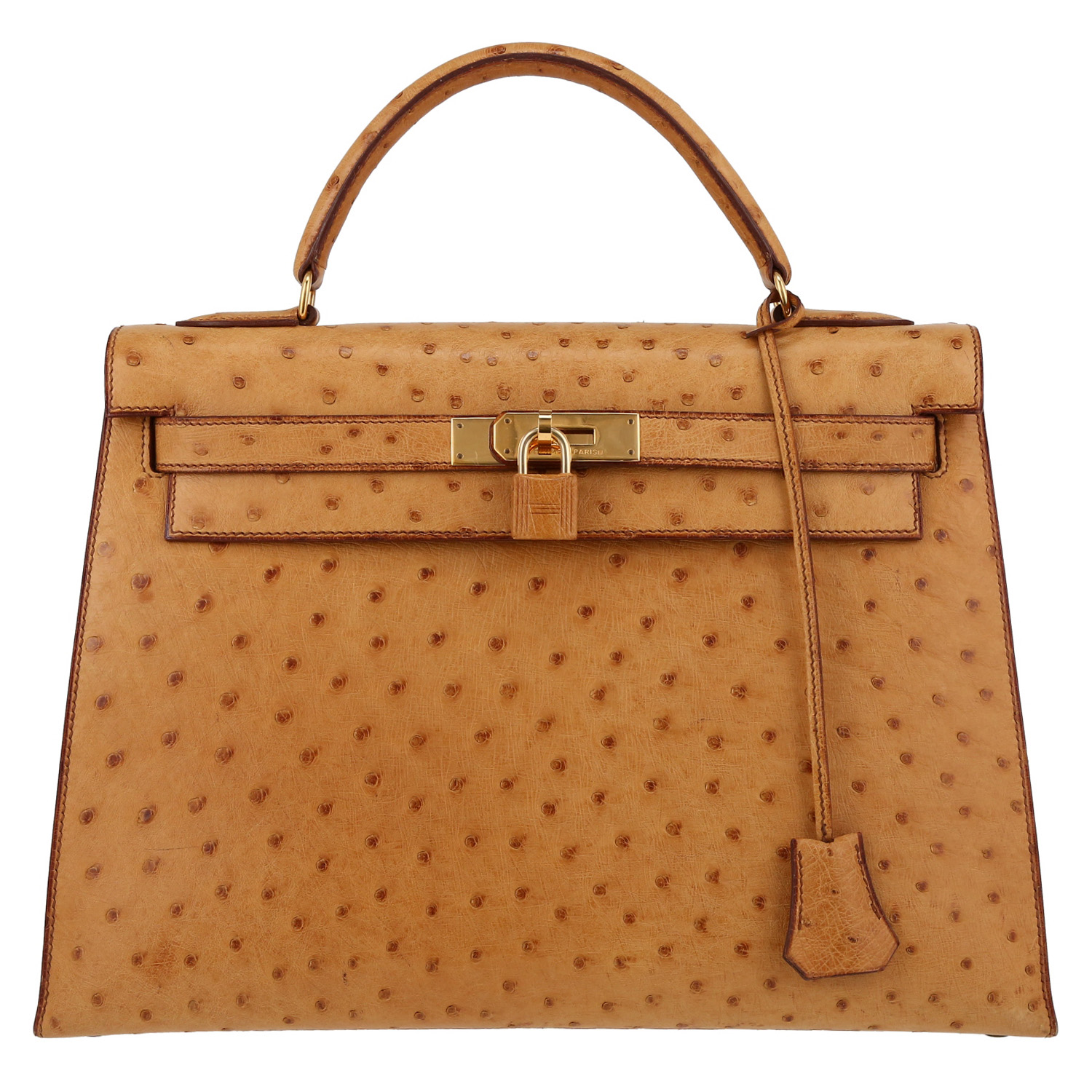 Hermès  Kelly 32 cm handbag  in gold ostrich leather - Detail D2