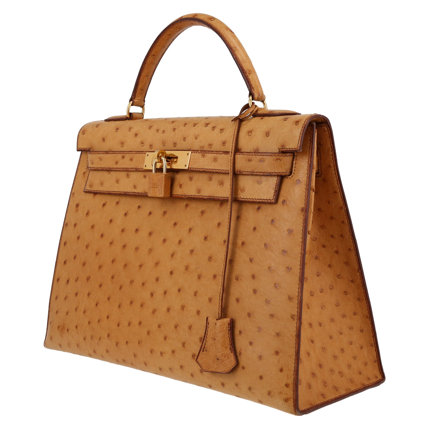 Sac à main Hermès  Kelly 32 cm en autruche gold - Detail D3