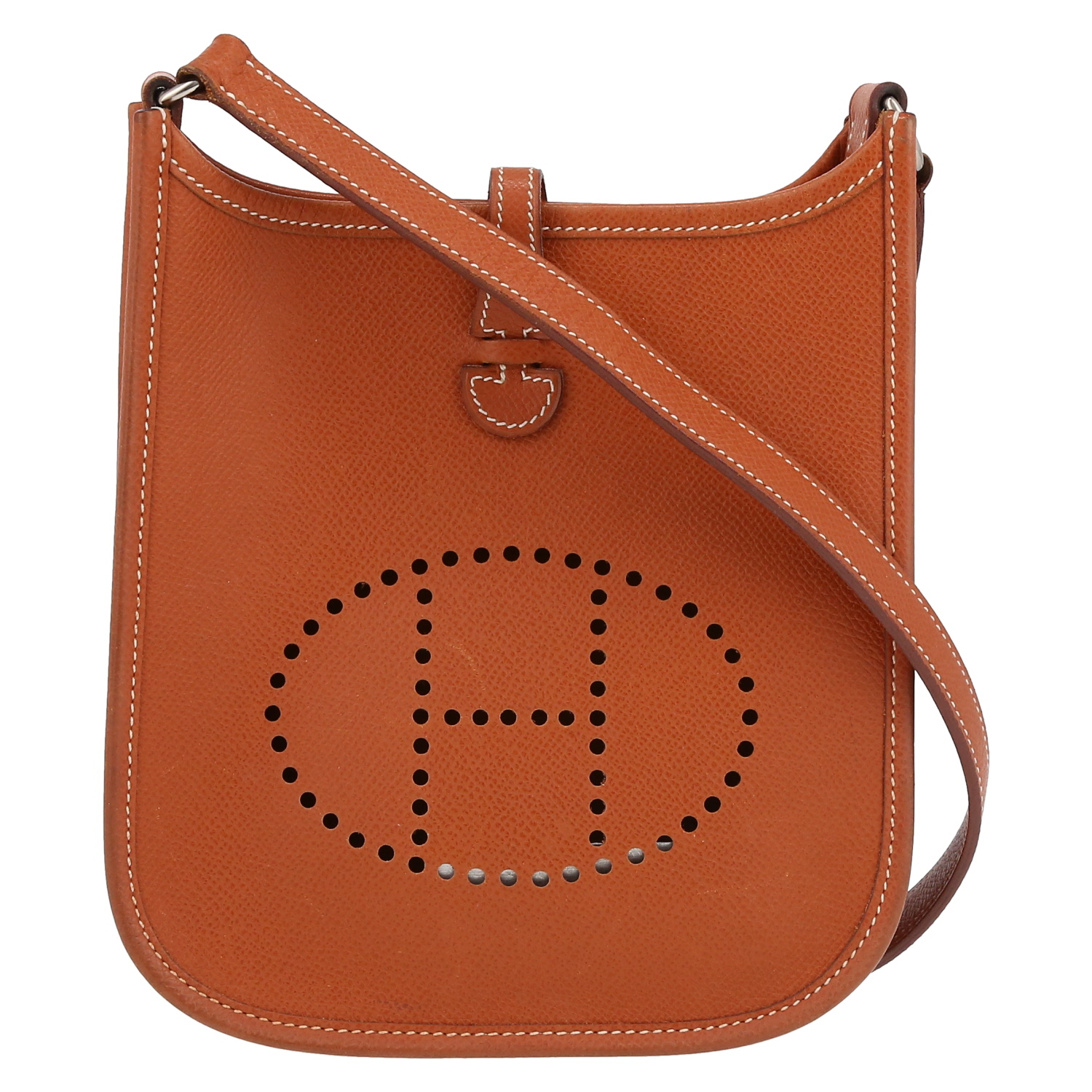 Sac bandoulière Hermès  Mini Evelyne en cuir epsom gold - Detail D2