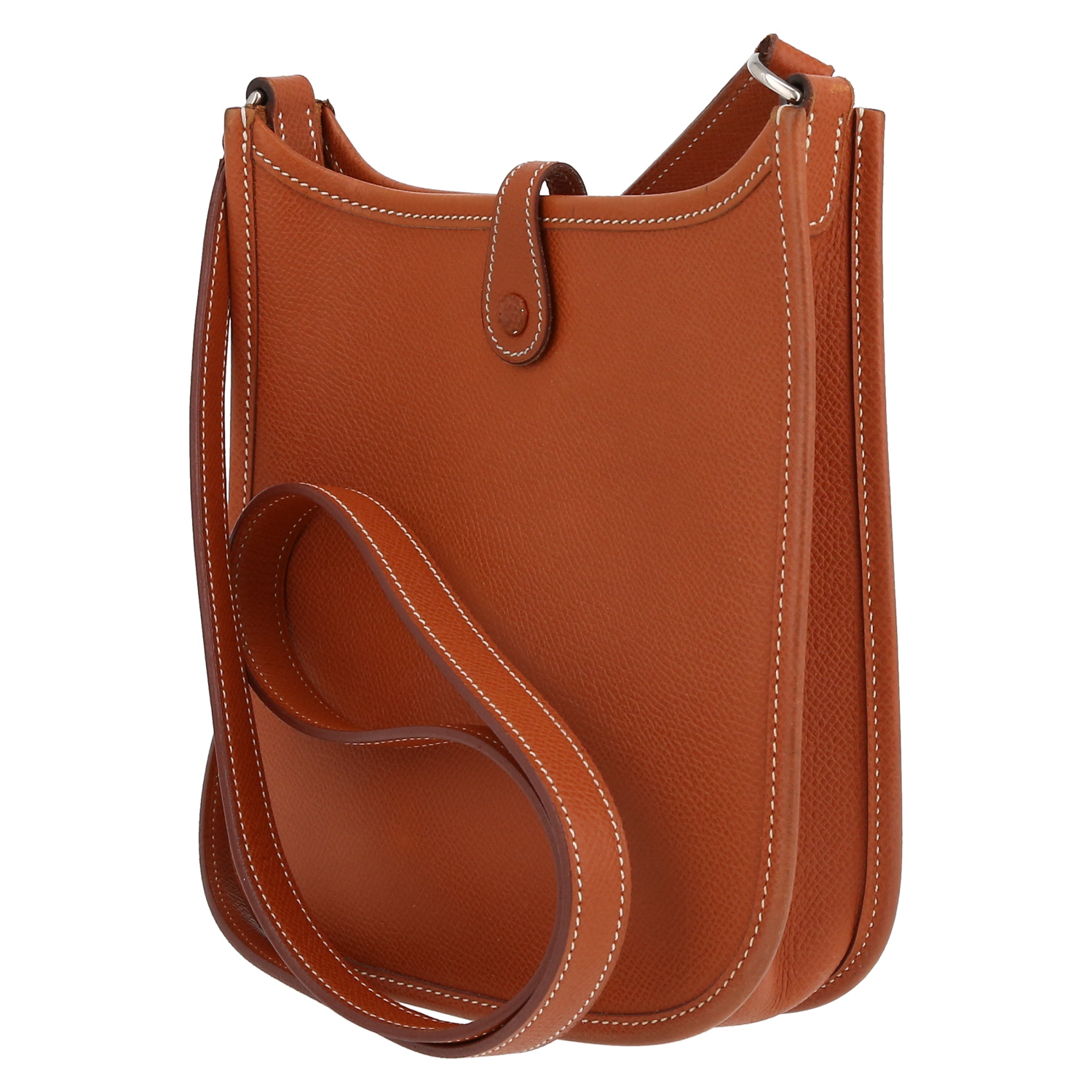 Bolso bandolera Hermès  Mini Evelyne en cuero epsom color oro - Detail D5