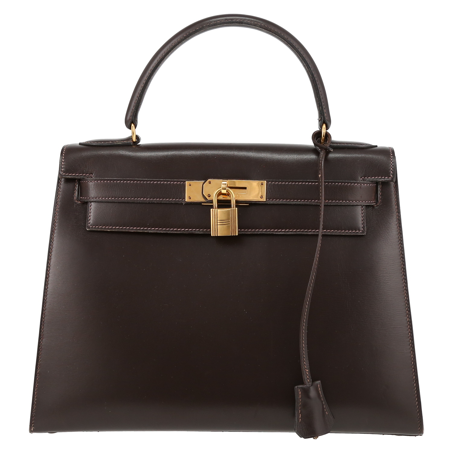 Bolso de mano Hermès  Kelly 28 cm en cuero box marrón - Detail D2