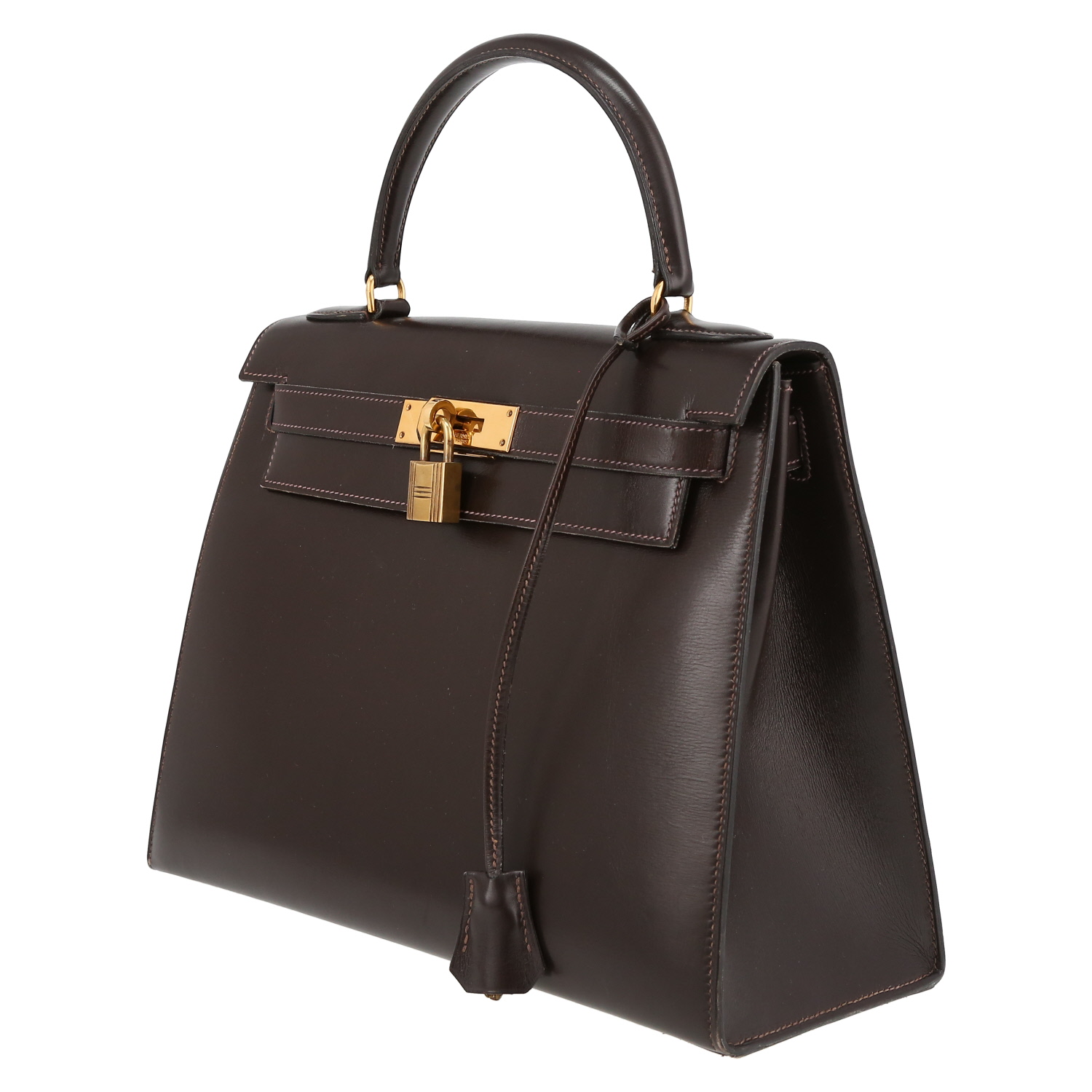 Hermès  Kelly 28 cm handbag  in brown box leather - Detail D3