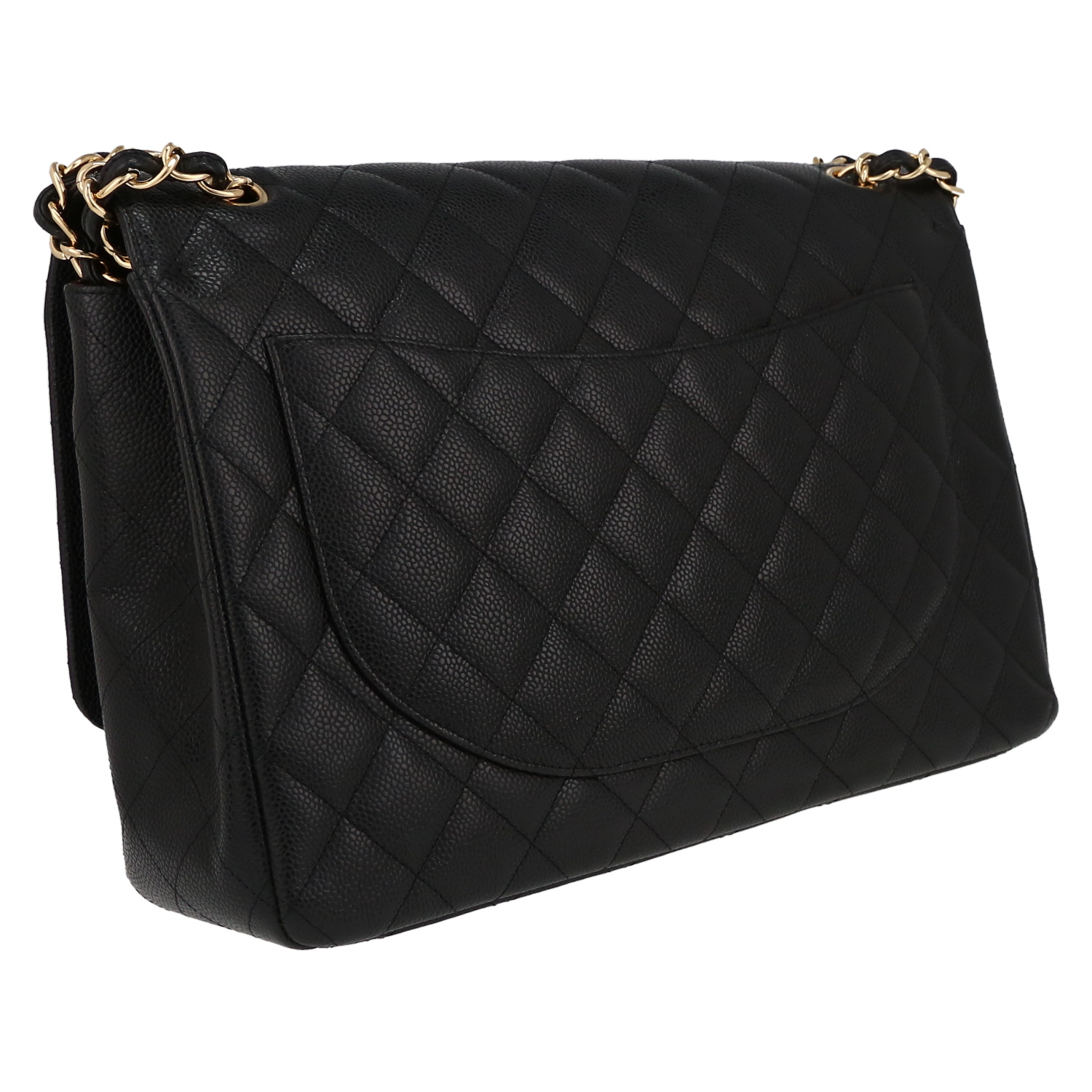 Chanel  Timeless Maxi Jumbo shoulder bag  in black quilted grained leather - Detail D6