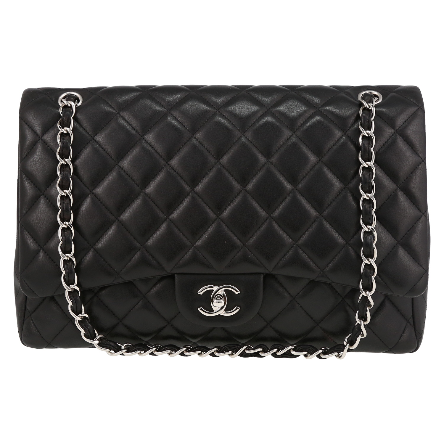 Sac bandoulière Chanel Timeless Maxi Jumbo en cuir matelassé noir - Detail D2