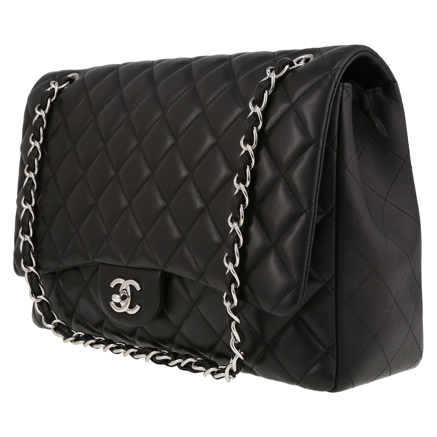 Sac bandoulière Chanel Timeless Maxi Jumbo en cuir matelassé noir - Detail D3