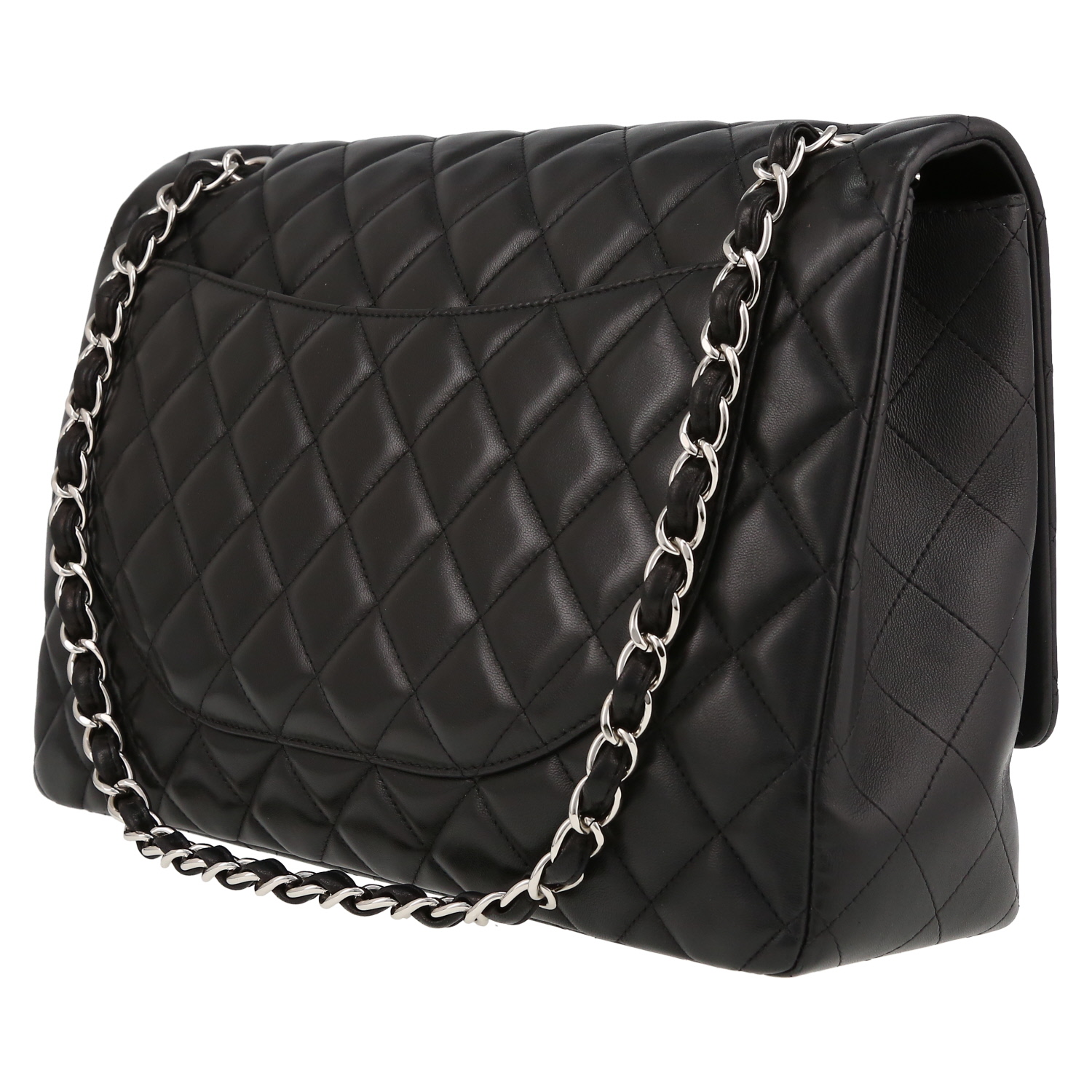 Sac bandoulière Chanel Timeless Maxi Jumbo en cuir matelassé noir - Detail D5