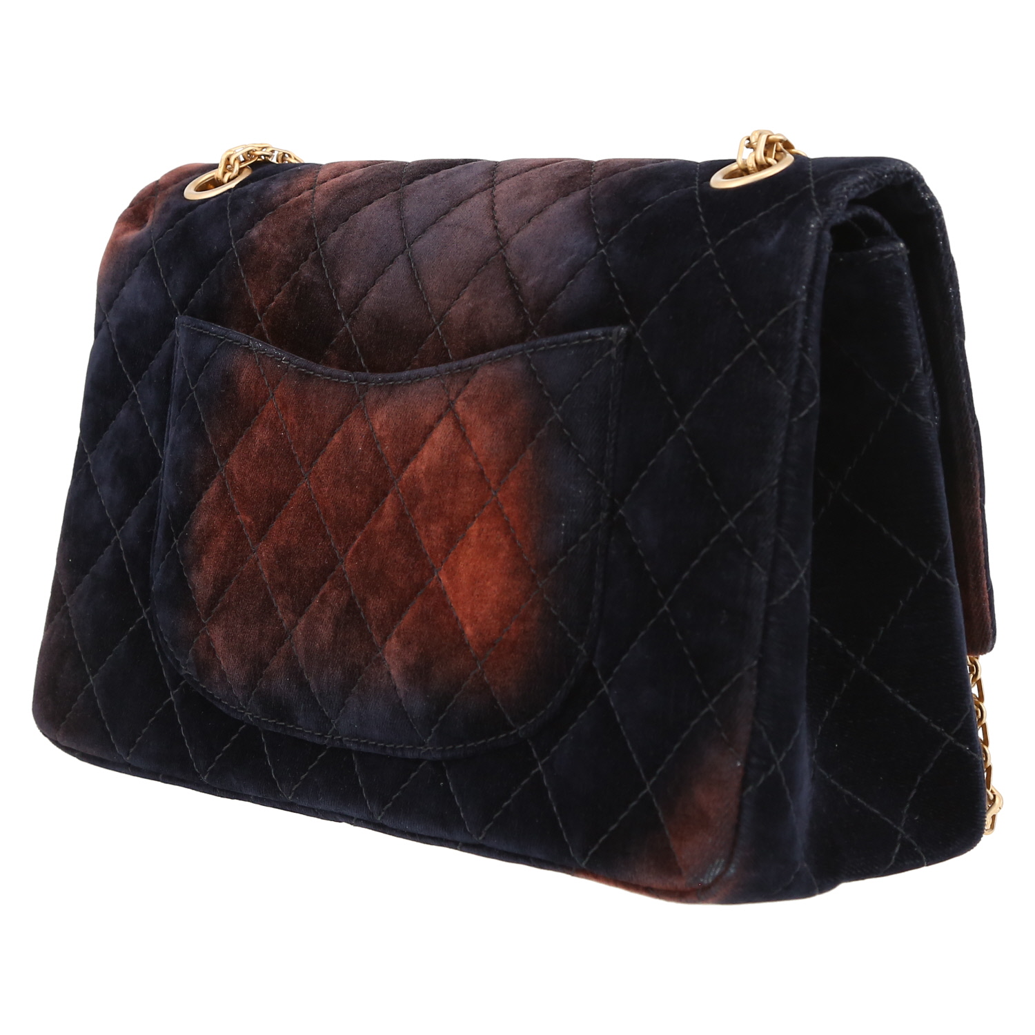 Bolso bandolera Chanel  Chanel 2.55 en terciopelo azul marino y marrón - Detail D5