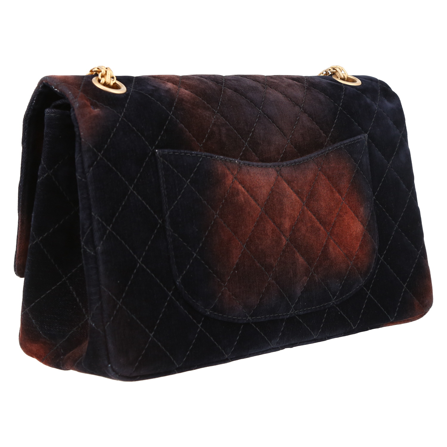 Chanel  Chanel 2.55 shoulder bag  in navy blue and brown velvet - Detail D6