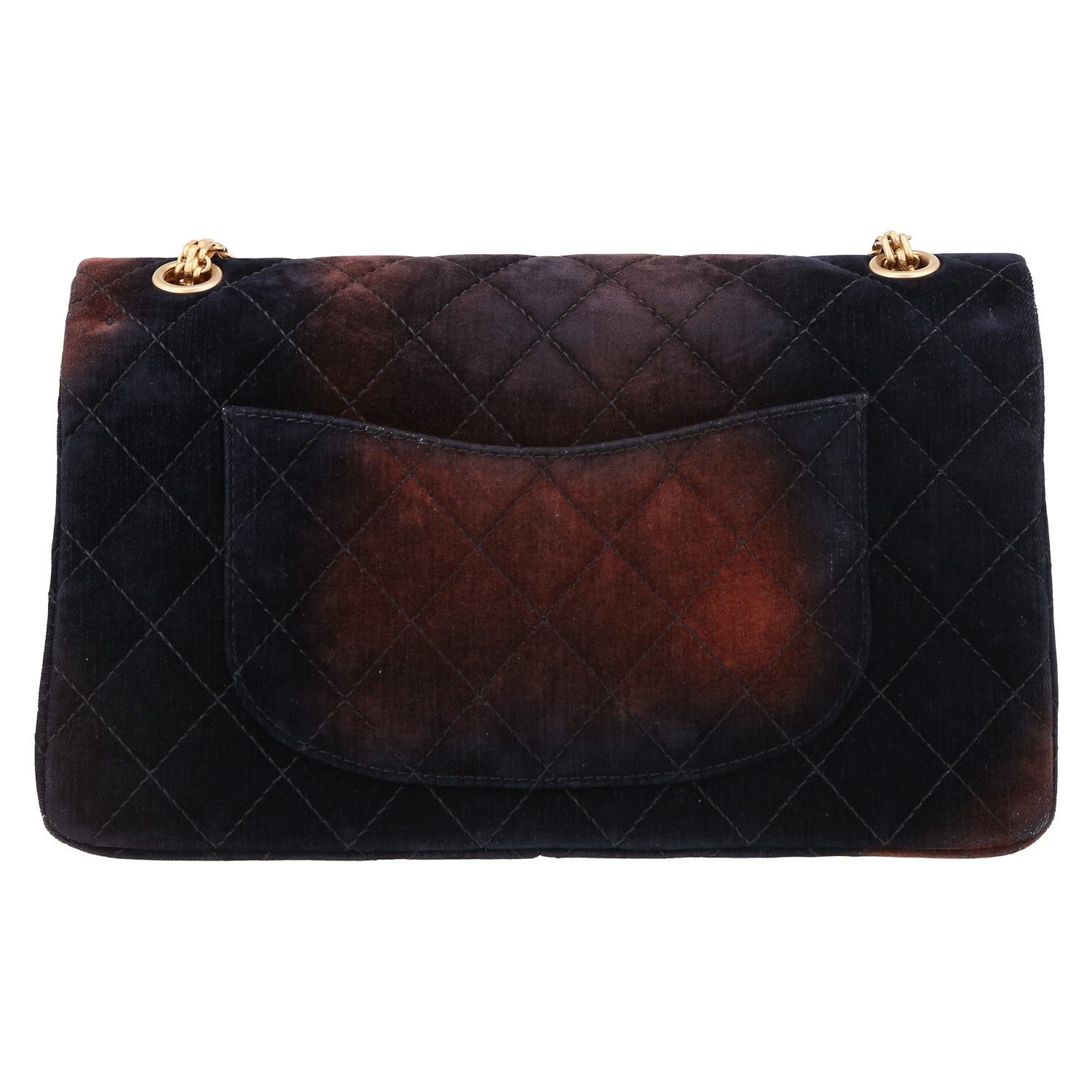 Bolso bandolera Chanel  Chanel 2.55 en terciopelo azul marino y marrón - Detail D7