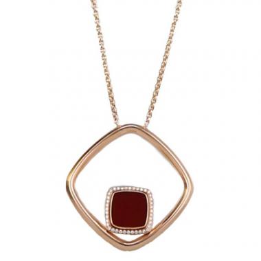 Fred Pain de Sucre long necklace in pink gold, diamonds and cornelian