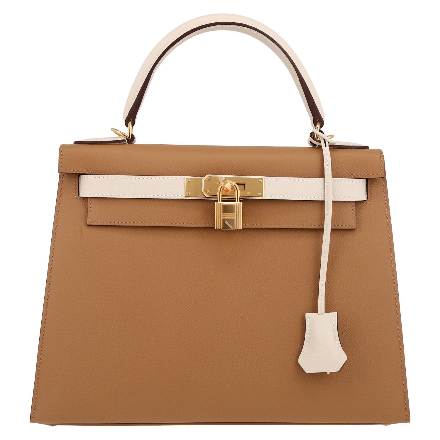 Hermès  Kelly 28 cm handbag  in Craie and Biscuit epsom leather - Detail D2