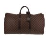 Louis Vuitton  Keepall 55 travel bag  in ebene damier canvas  and brown leather - 360 thumbnail