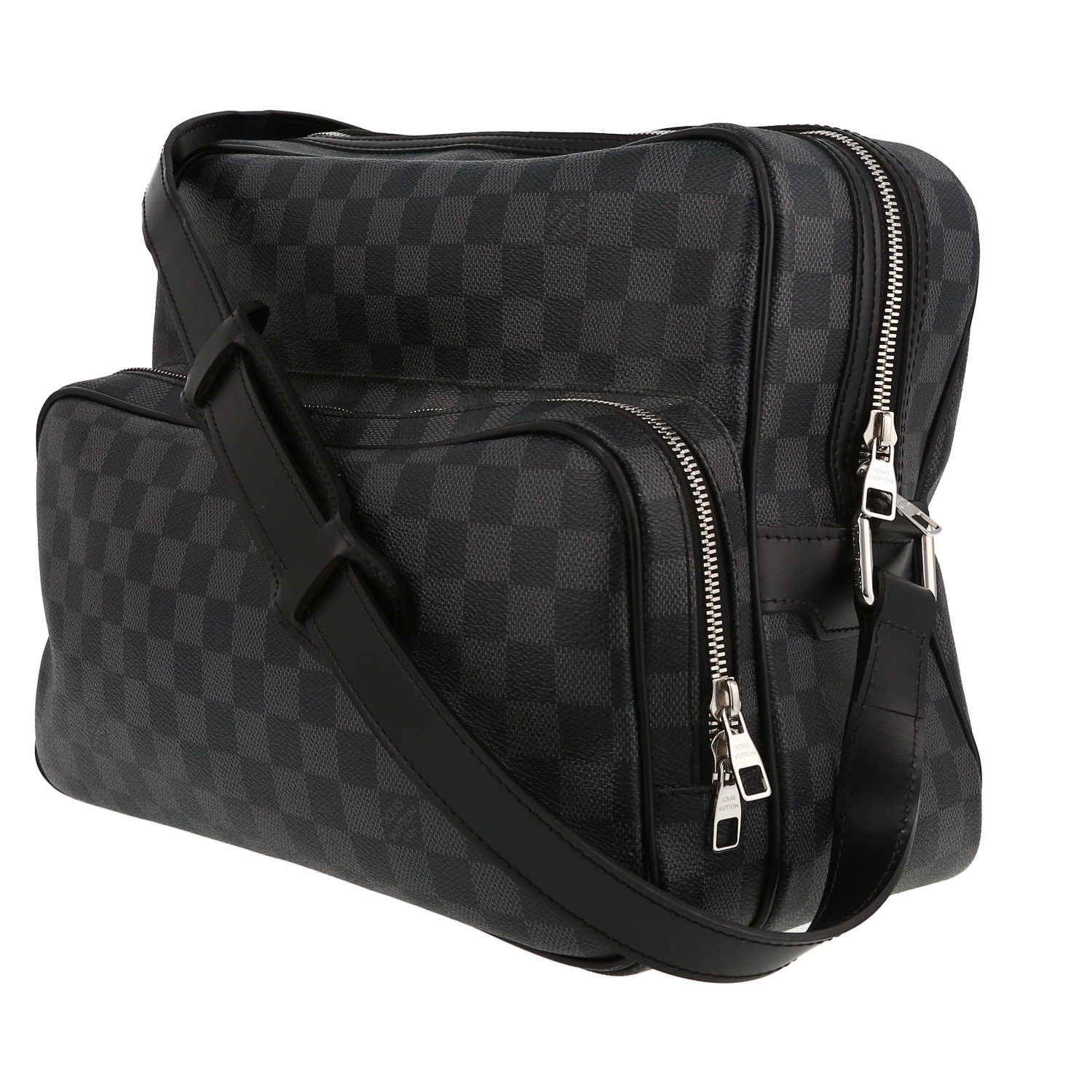 Borsa a tracolla Louis Vuitton  Leoh in tela a scacchi e pelle nera - Detail D3