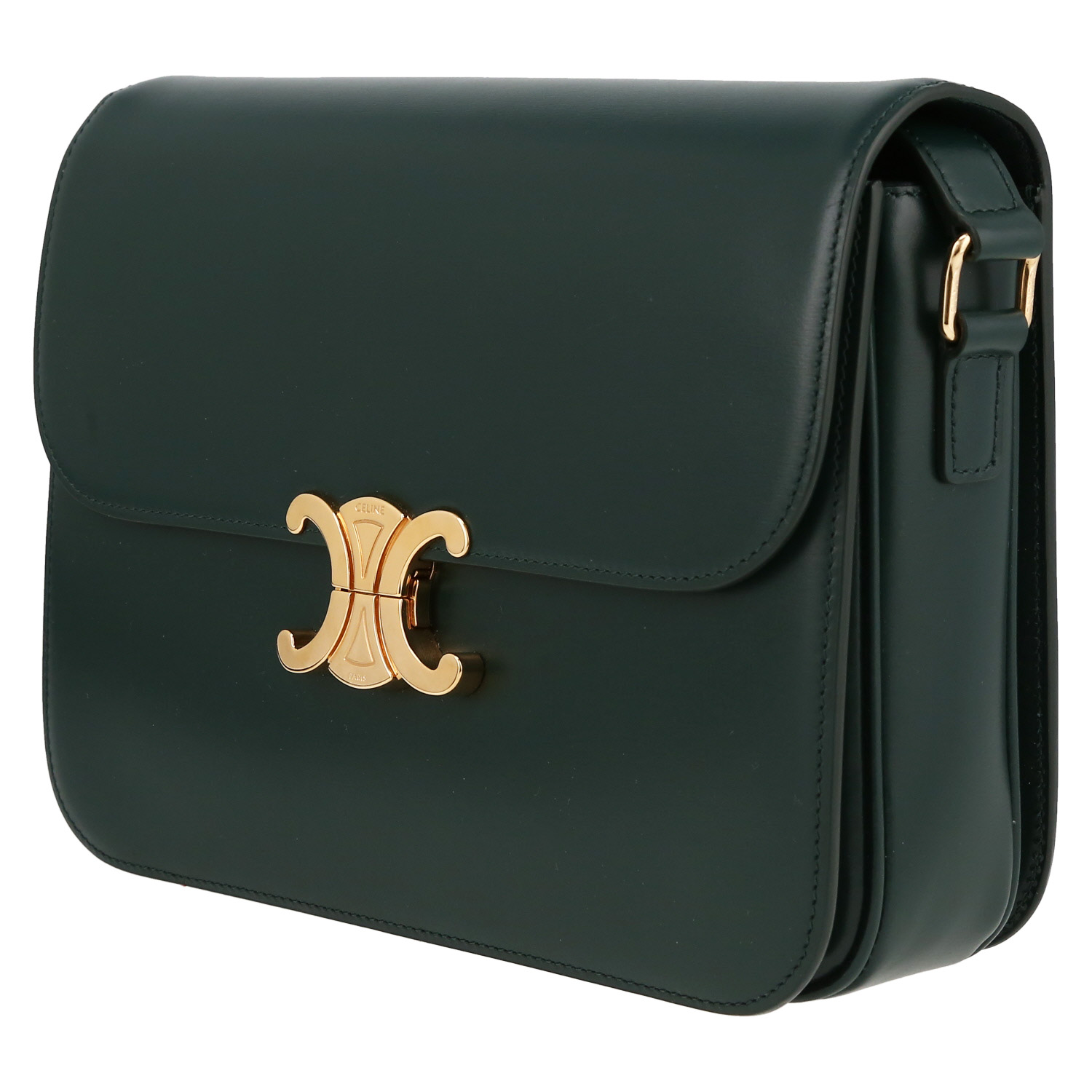 Celine  Triomphe large model  shoulder bag  in green leather - Detail D3
