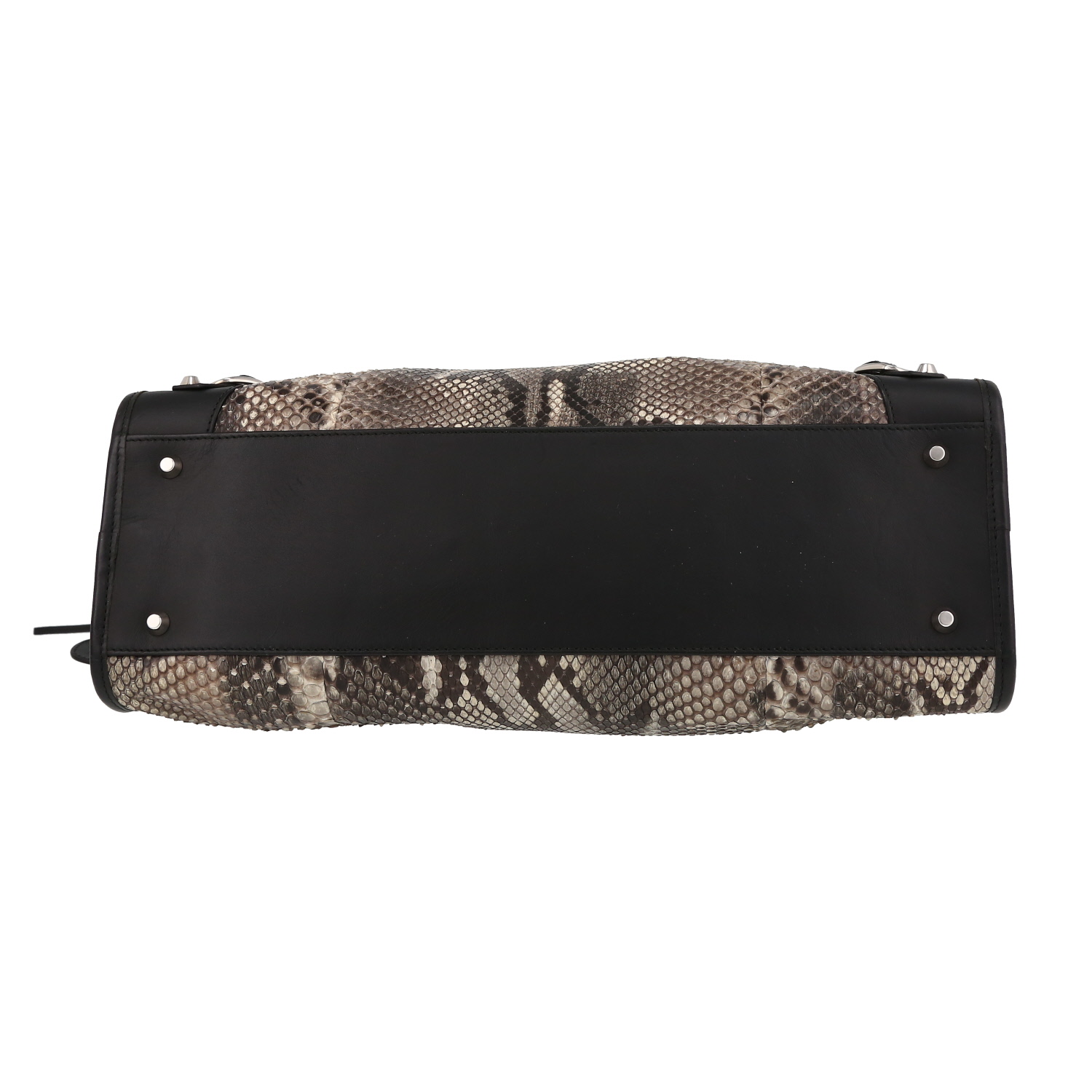 Borsa Balenciaga  City in pelle nera e pitone beige - Detail D4