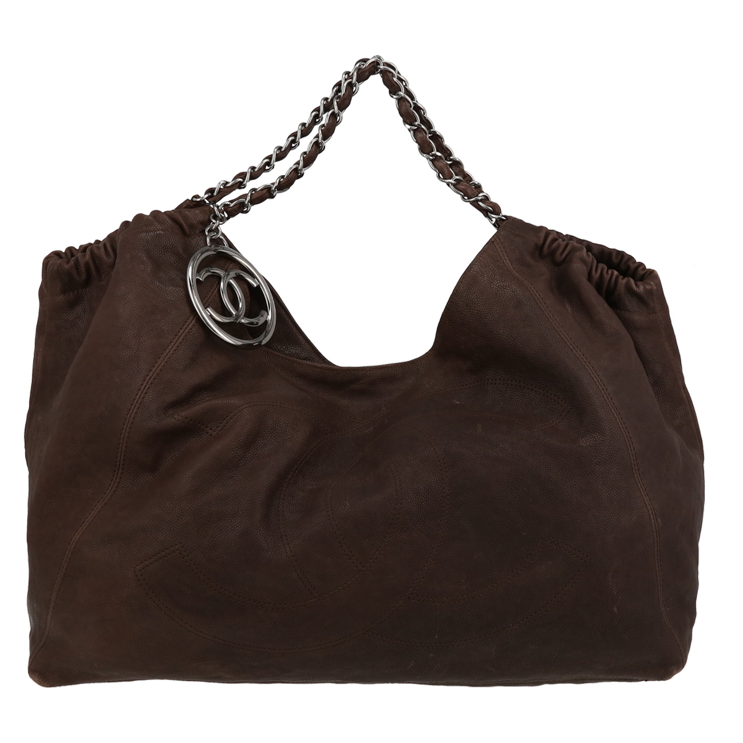 Chanel  Coco Cabas shopping bag  in brown leather - Detail D2