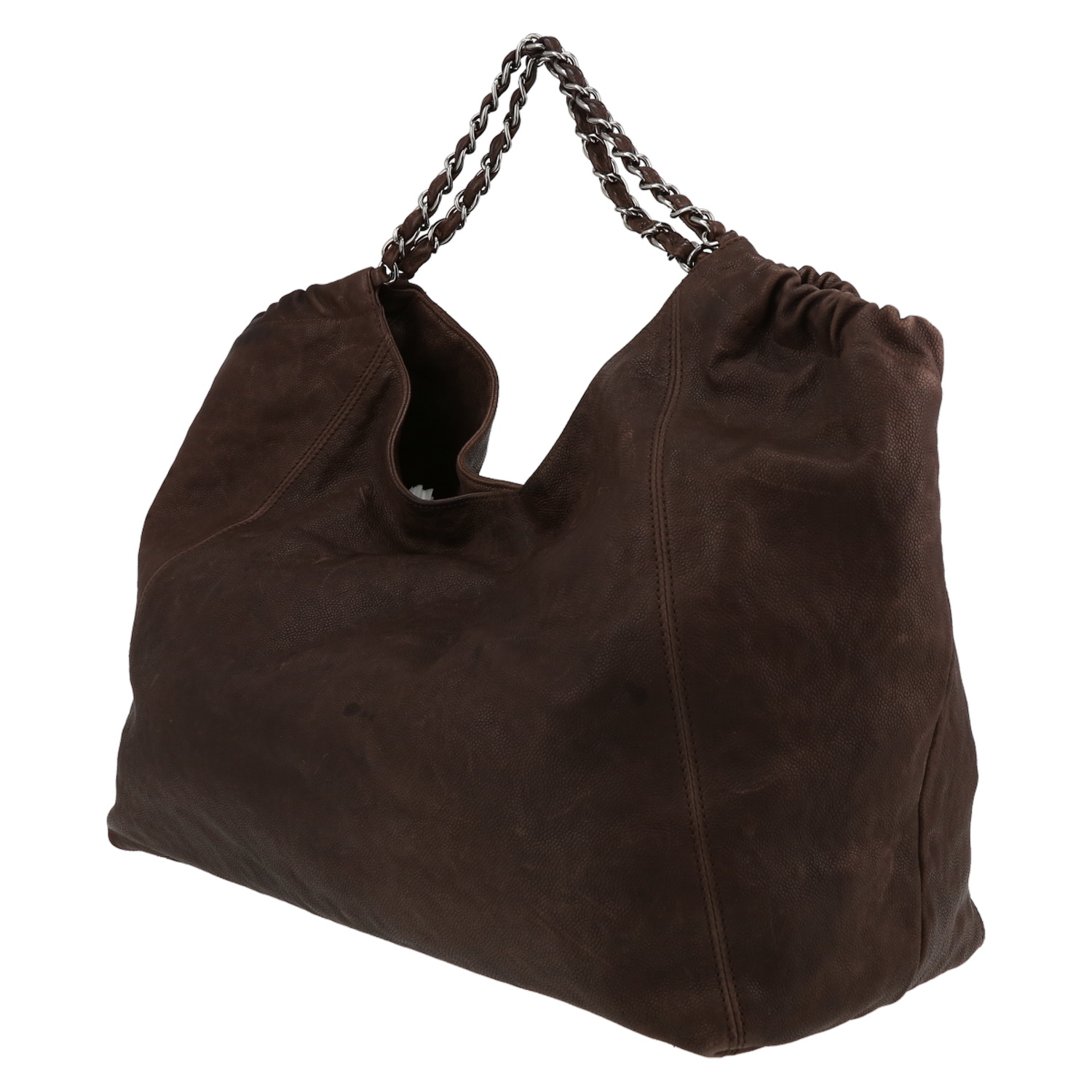 Chanel  Coco Cabas shopping bag  in brown leather - Detail D5