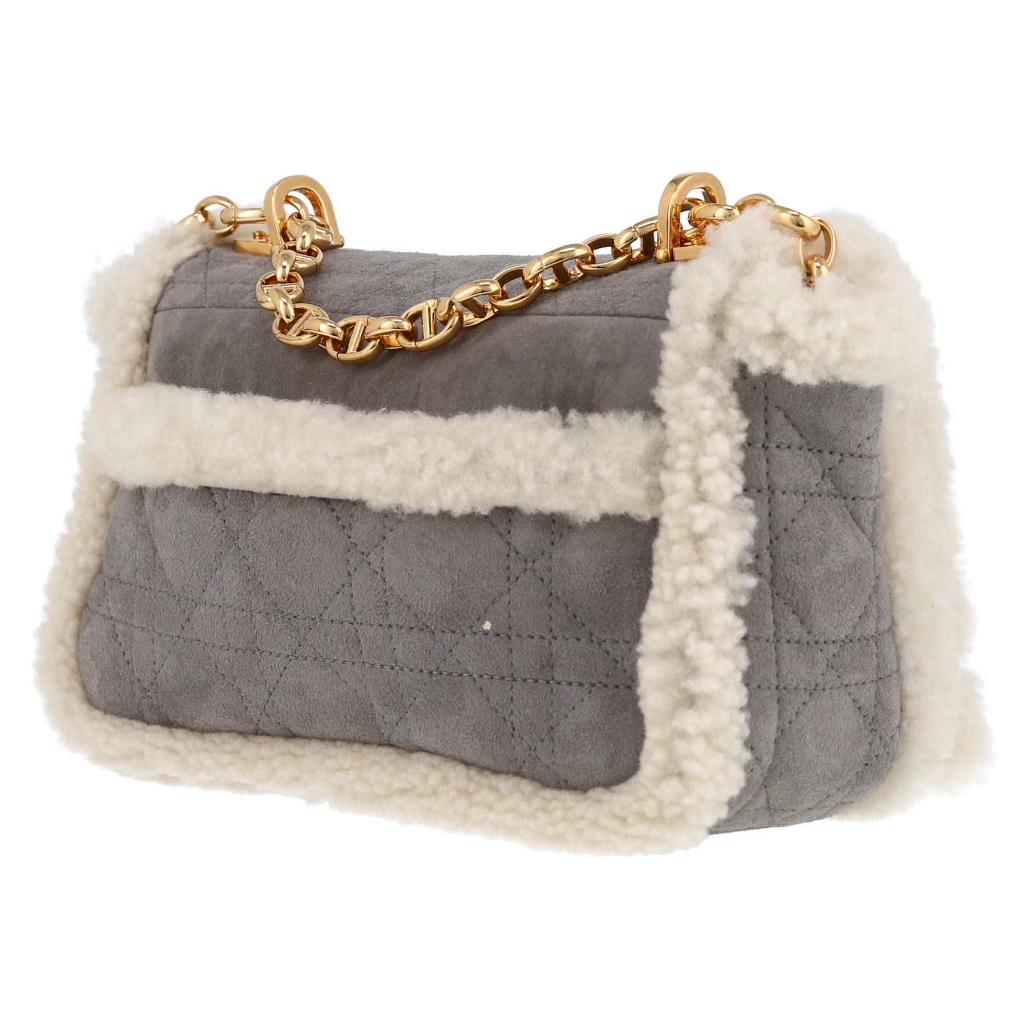 Bolso bandolera Dior  Caro en cuero de obeja volteado gris - Detail D5