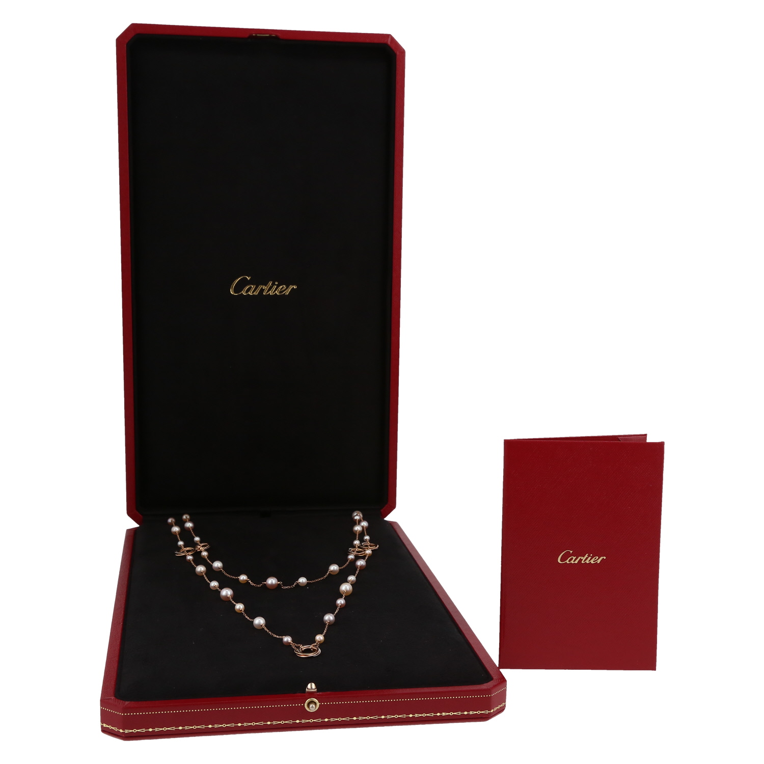 Cartier Trinity long necklace in 3 golds and cultured pearls - Detail D2