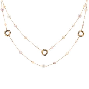Collana lunga Cartier Trinity in 3 ori e perle coltivate