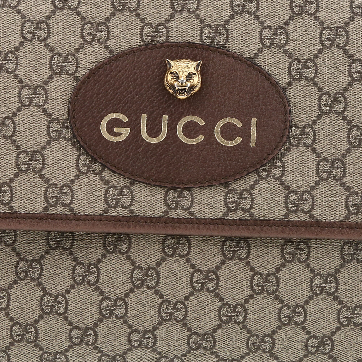 Sac bandoulière Gucci  Suprême GG en toile monogram beige et cuir marron - Detail D1
