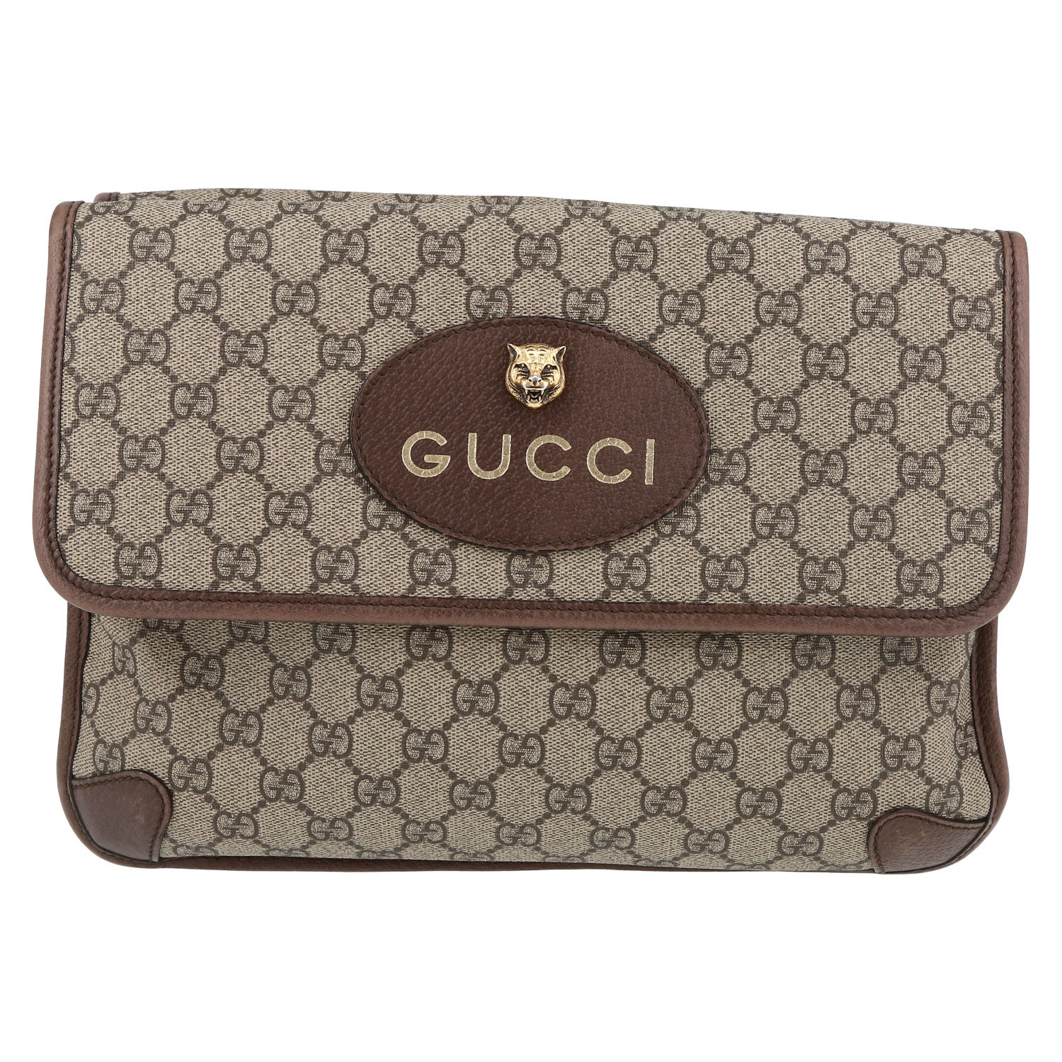 Sac bandoulière Gucci  Suprême GG en toile monogram beige et cuir marron - Detail D2