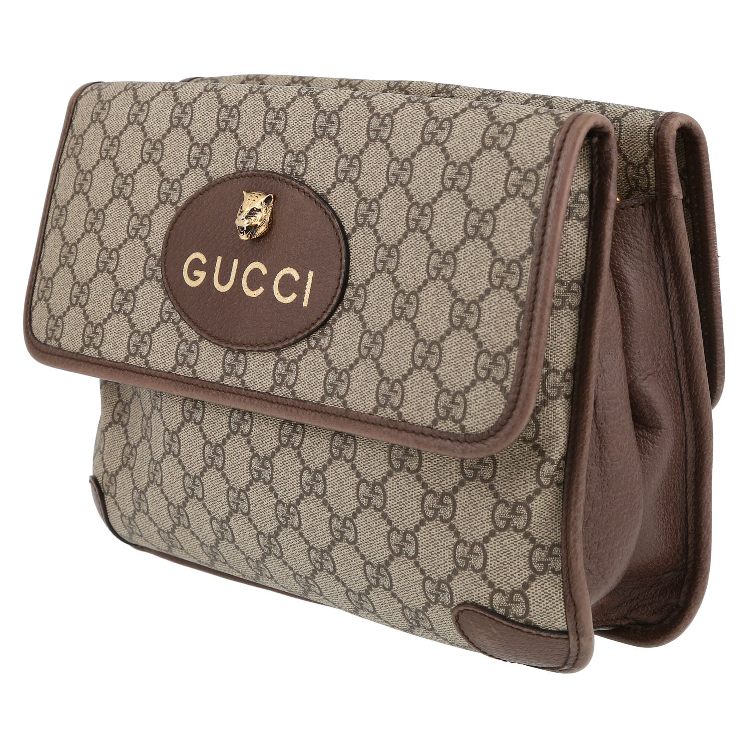 Gucci  Suprême GG shoulder bag  in beige monogram canvas  and brown leather - Detail D3