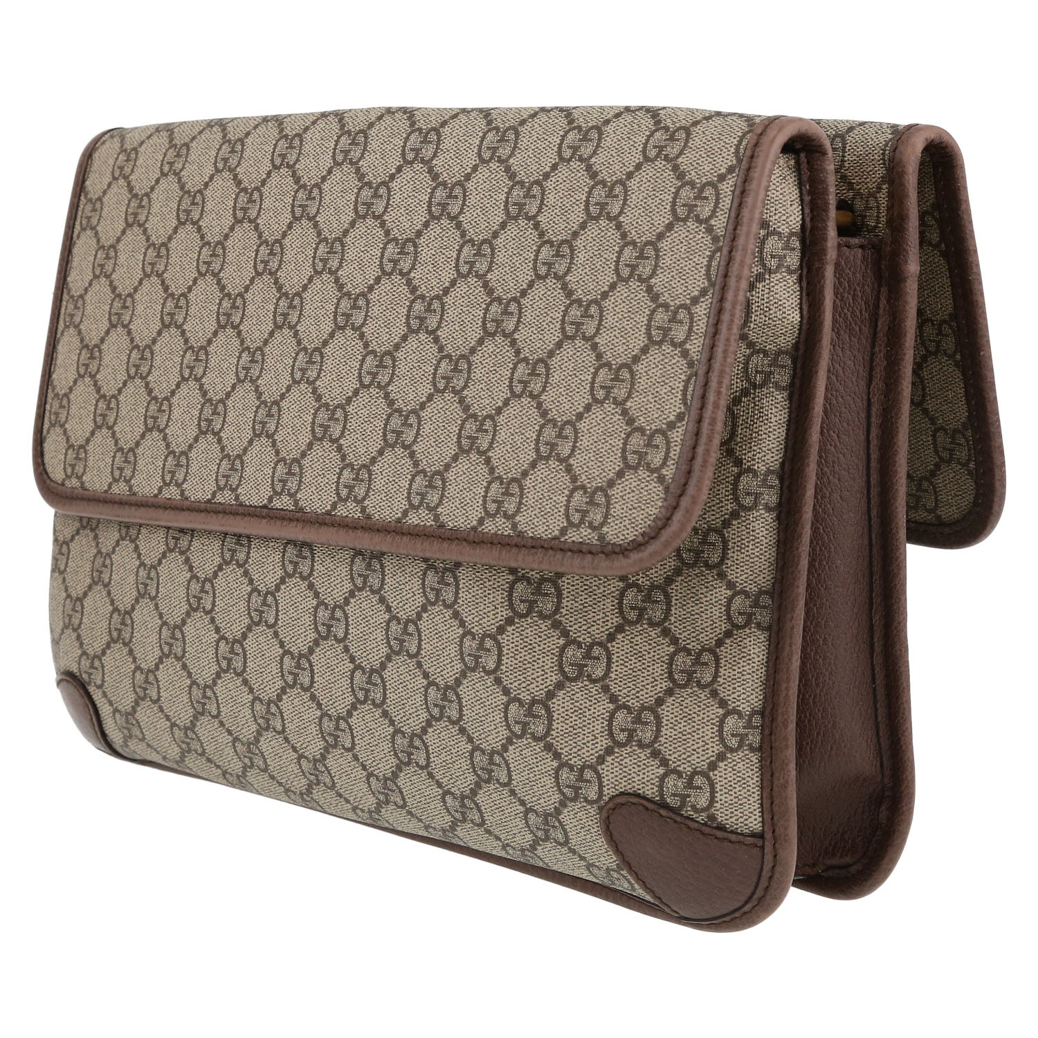 Bolso bandolera Gucci  Suprême GG en lona Monogram beige y cuero marrón - Detail D5
