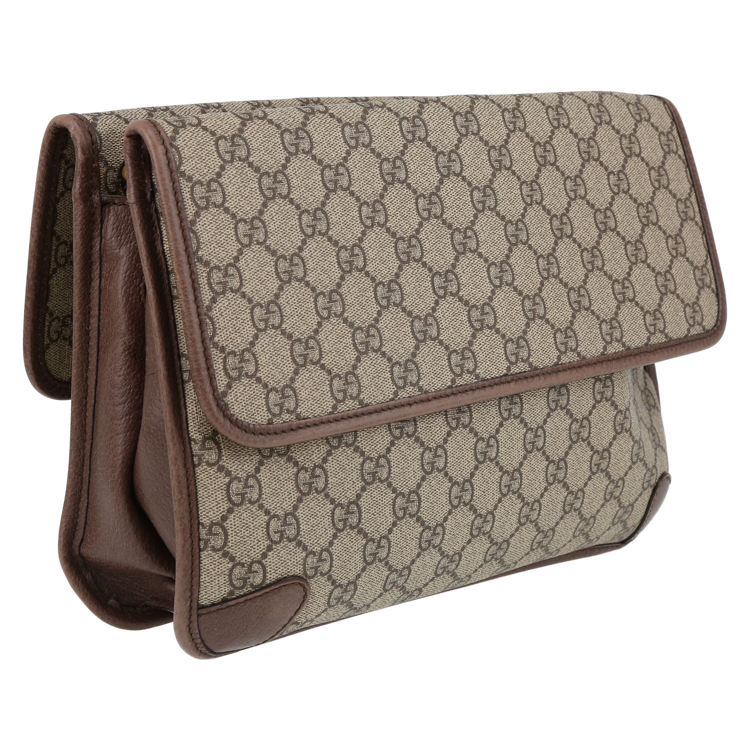 Sac bandoulière Gucci  Suprême GG en toile monogram beige et cuir marron - Detail D6