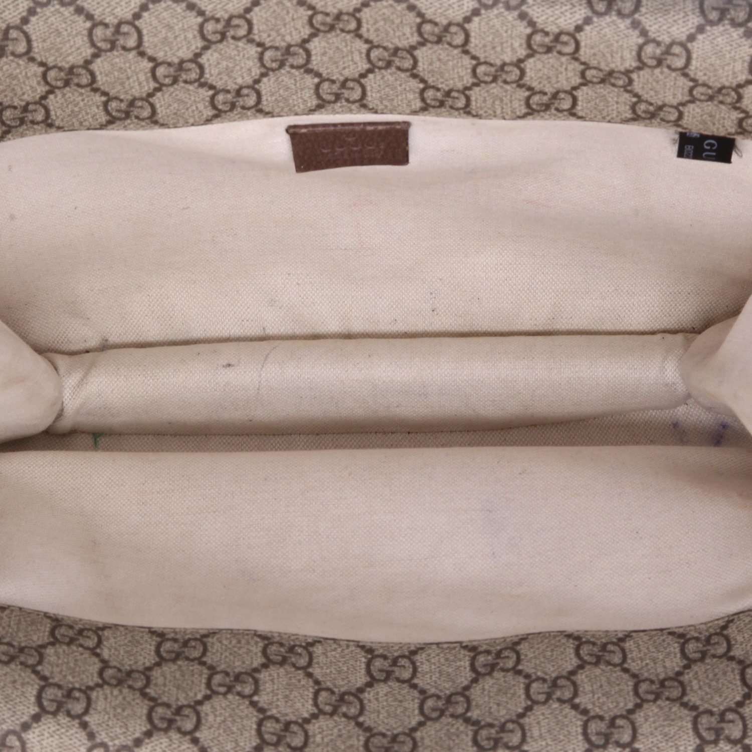 Gucci  Suprême GG shoulder bag  in beige monogram canvas  and brown leather - Detail D8