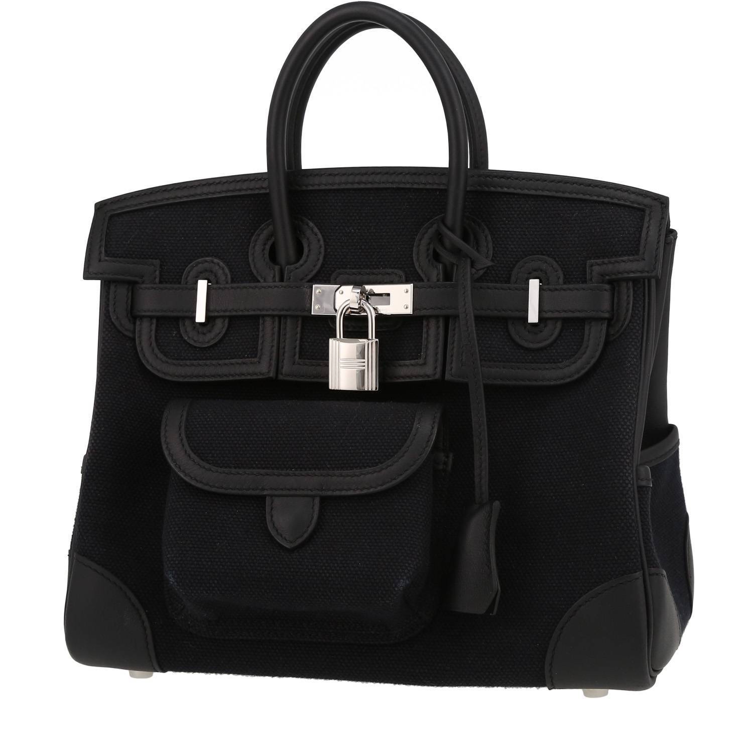 Hermès  Birkin 25 cm handbag  in black canvas  and black leather