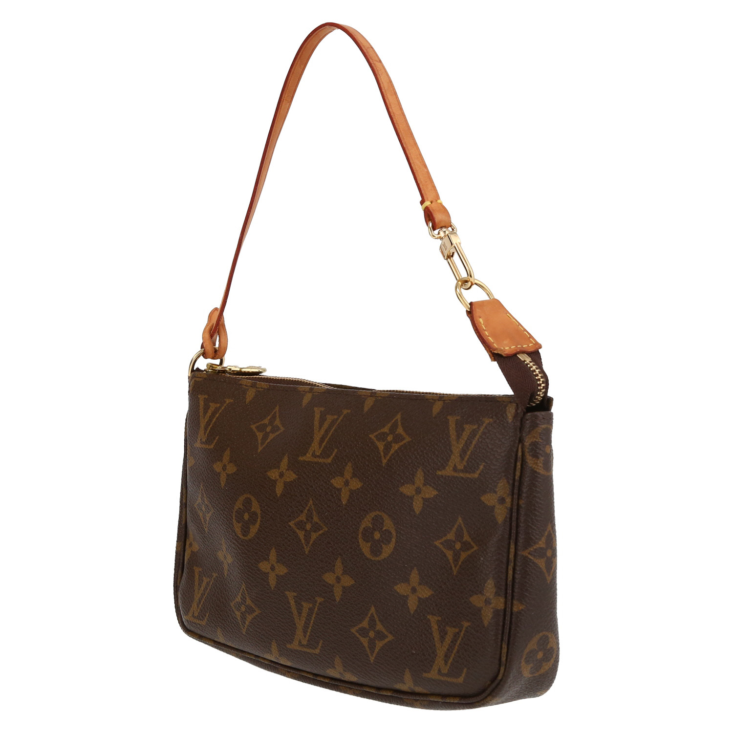 Sac/pochette Louis Vuitton  Pochette accessoires en toile monogram marron et cuir naturel - Detail D5