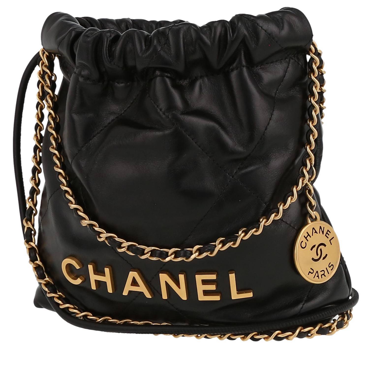 Chanel 22 mini shopping bag in black leather