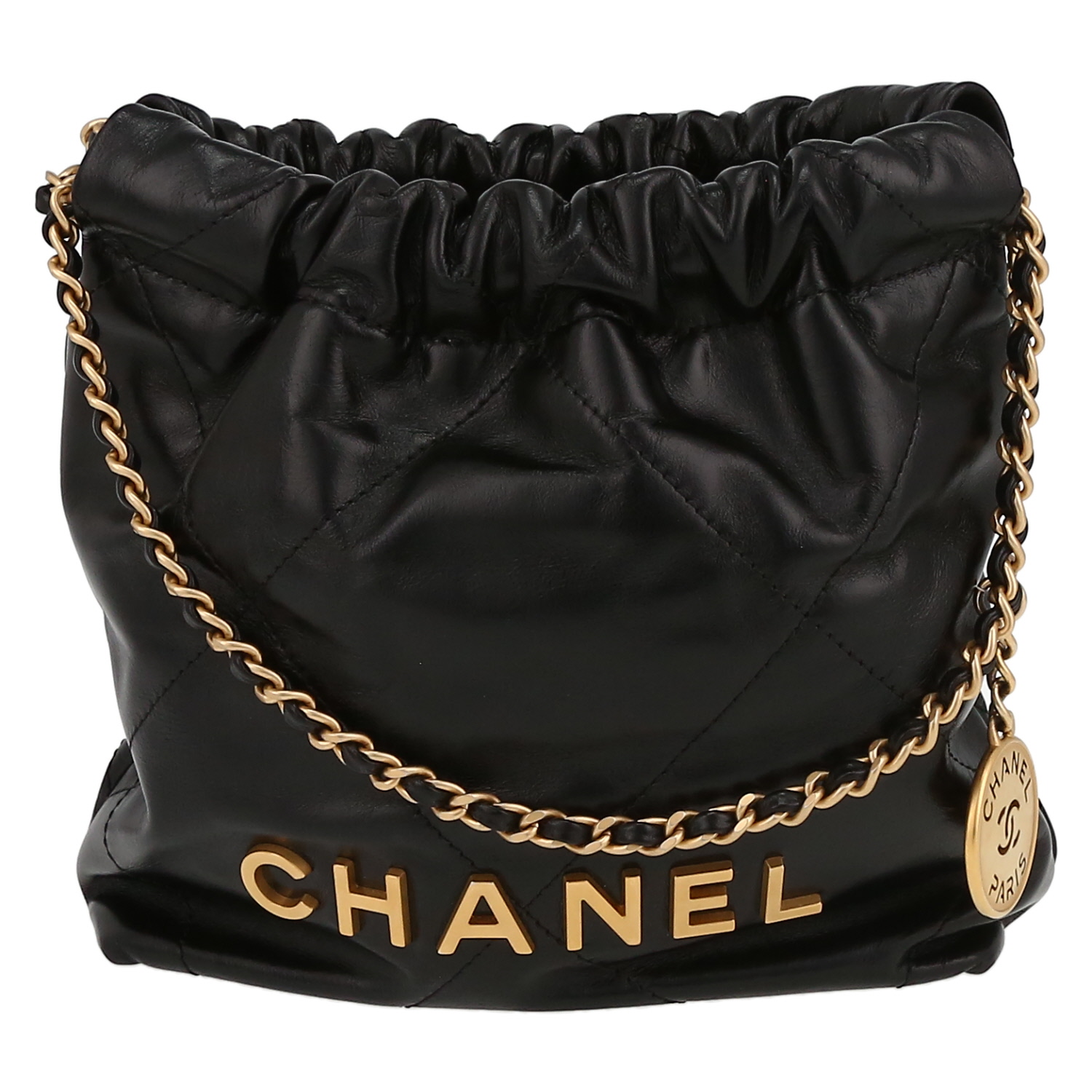 Chanel 22 mini shopping bag in black leather - Detail D2