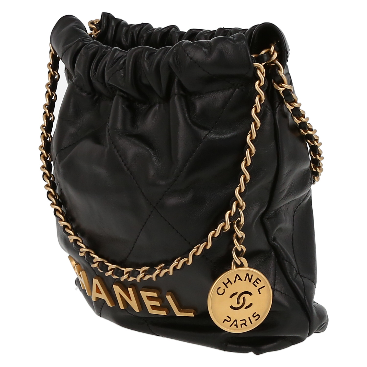 Chanel 22 mini shopping bag in black leather - Detail D3