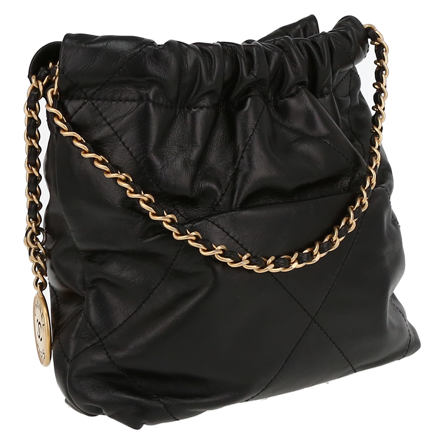 Chanel 22 mini shopping bag in black leather - Detail D6