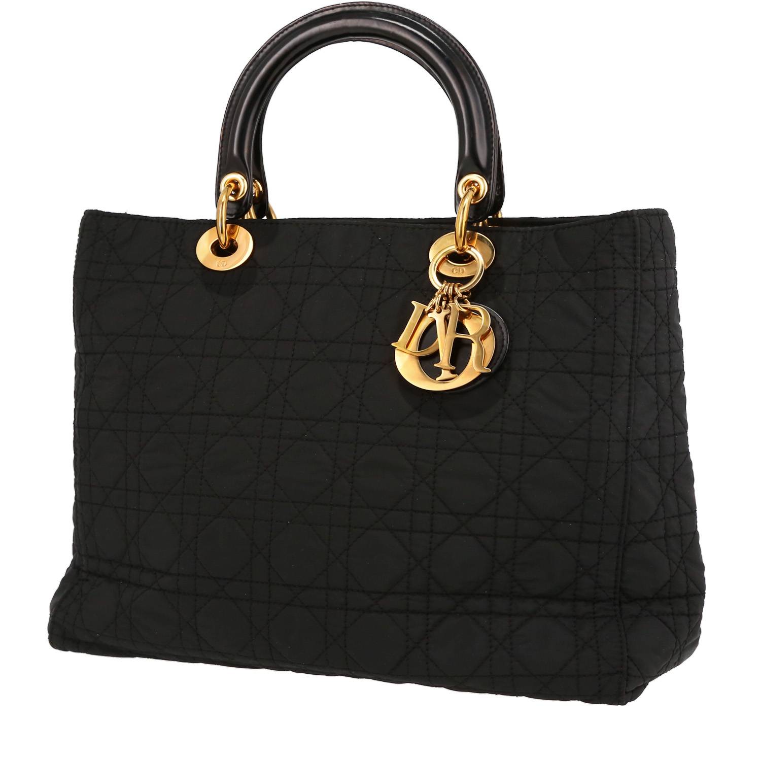 Lady Dior Handbag In Black Canvas Cannage And Black Patent