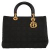 Dior  Lady Dior handbag  in black canvas cannage  and black patent leather - Detail D2 thumbnail