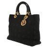 Dior  Lady Dior handbag  in black canvas cannage  and black patent leather - Detail D3 thumbnail