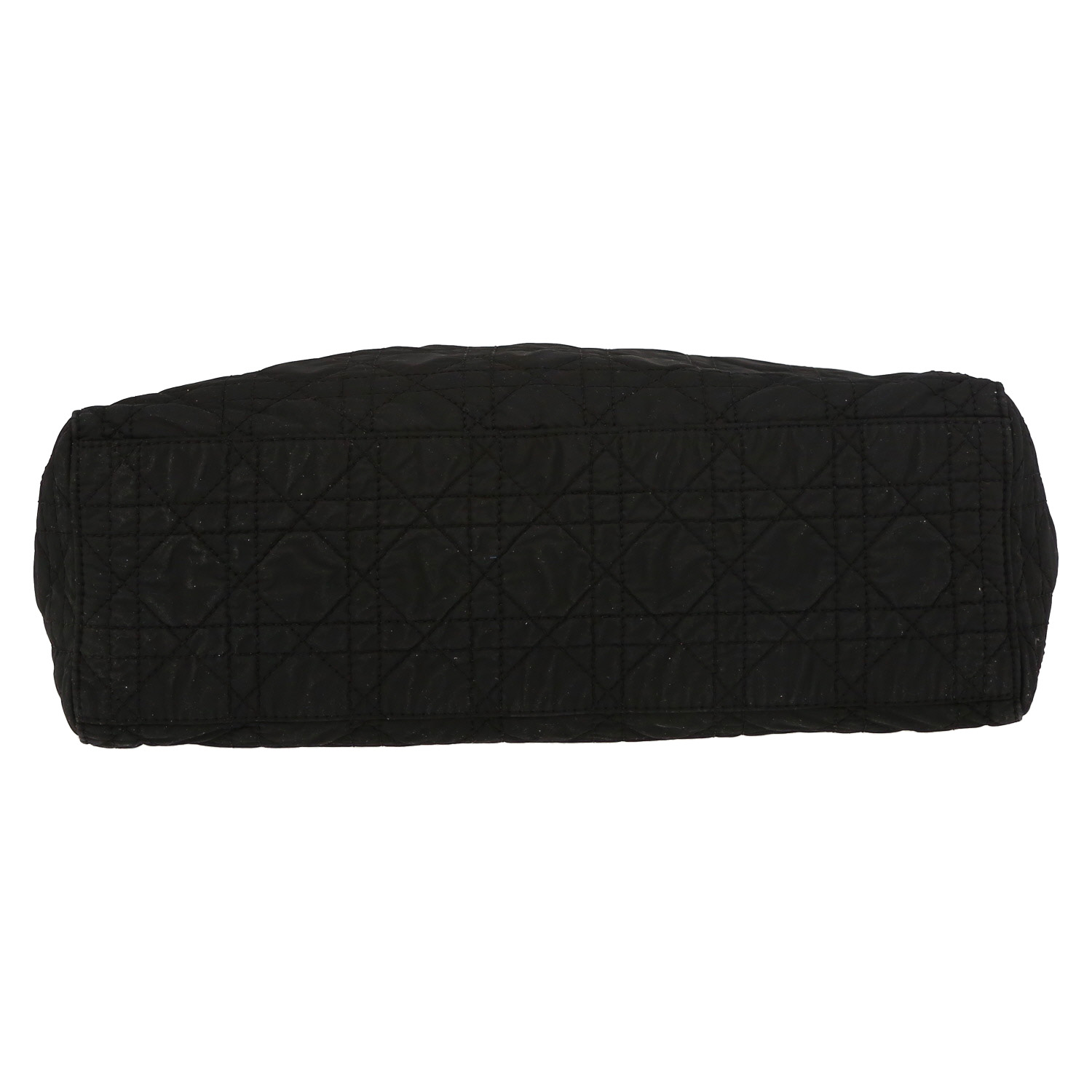 Sac à main Dior  Lady Dior en toile cannage noire et cuir verni noir - Detail D4