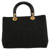 Dior  Lady Dior handbag  in black canvas cannage  and black patent leather - Detail D7 thumbnail