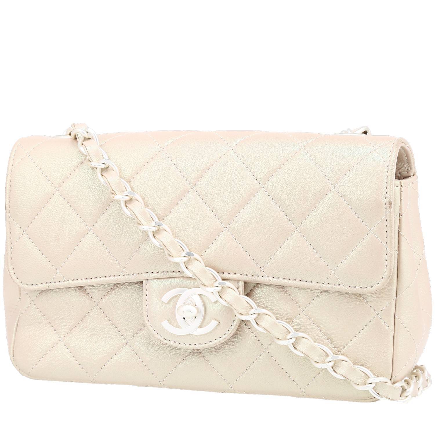 Chanel Mini Timeless Shoulder Bag in Silver Quilted Leather