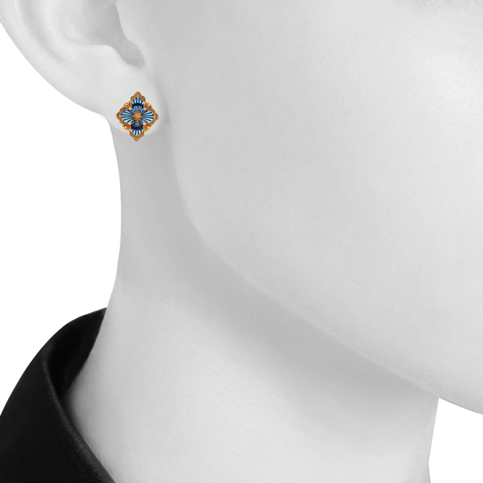 Orecchini Buccellati Opera Tulle modello medio in oro giallo e smalto blu - Detail D1