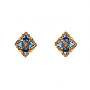 Pendientes Buccellati Opera Tulle modelo mediano de oro amarillo y esmalte azul