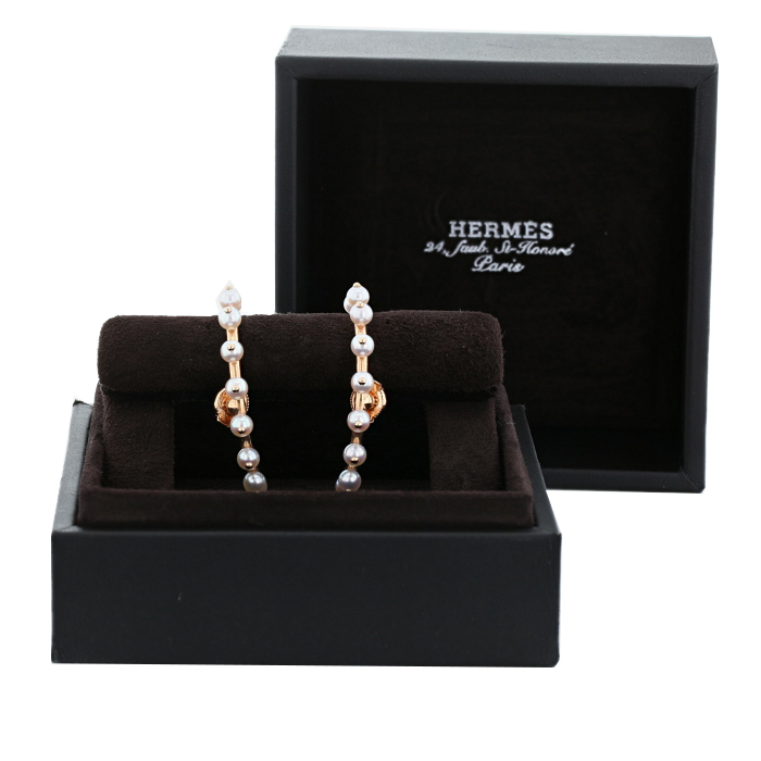 Pendientes Hermès  de oro rosa y perlas cultivadas - Detail D2