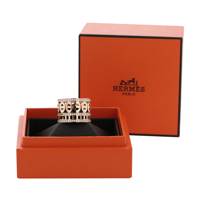 Bague Hermès Chaîne D'ancre Divine moyen modèle en or rose et diamants - Detail D2