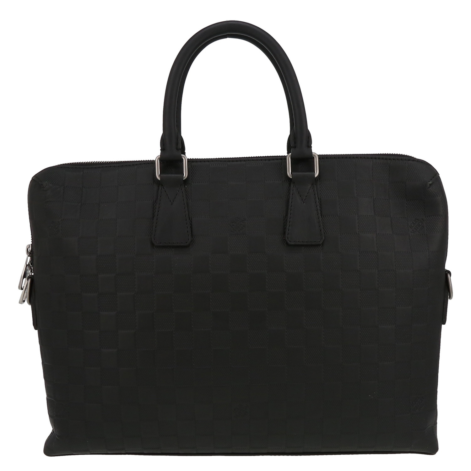 Borsa portadocumenti Louis Vuitton  Porte documents Voyage in tela a scacchi nera e pelle nera - Detail D2