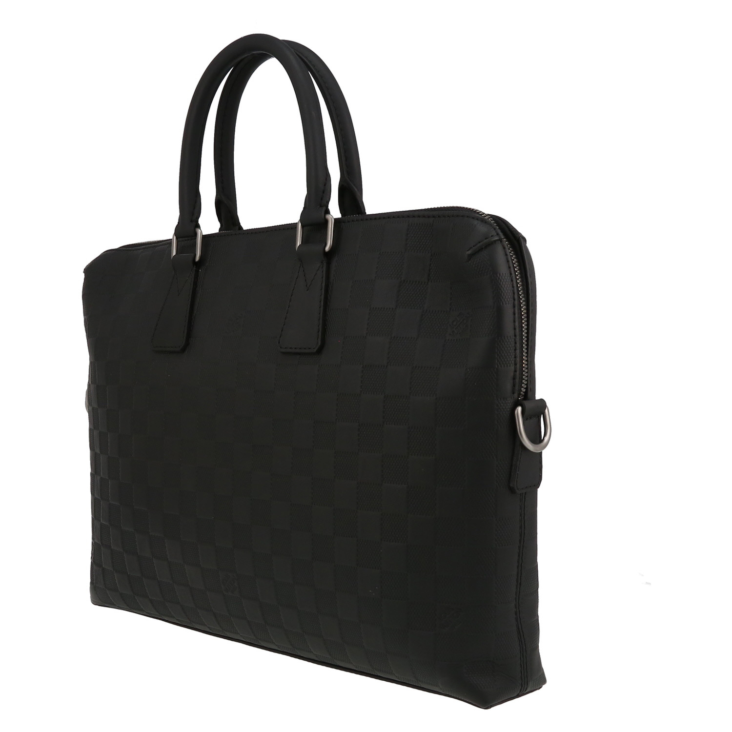 Porte-documents Louis Vuitton  Porte documents Voyage en toile damier noire et cuir noir - Detail D3
