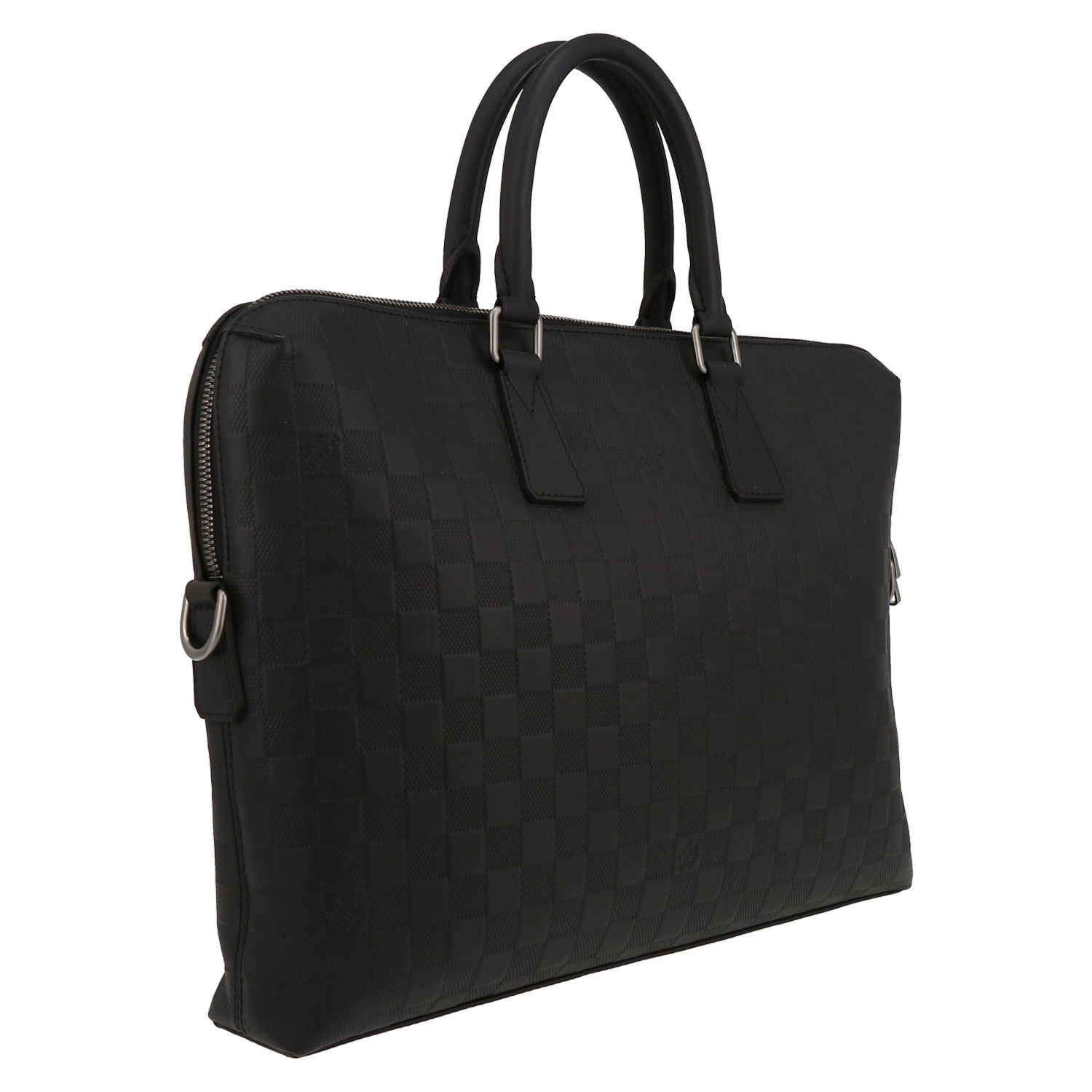 Borsa portadocumenti Louis Vuitton  Porte documents Voyage in tela a scacchi nera e pelle nera - Detail D6