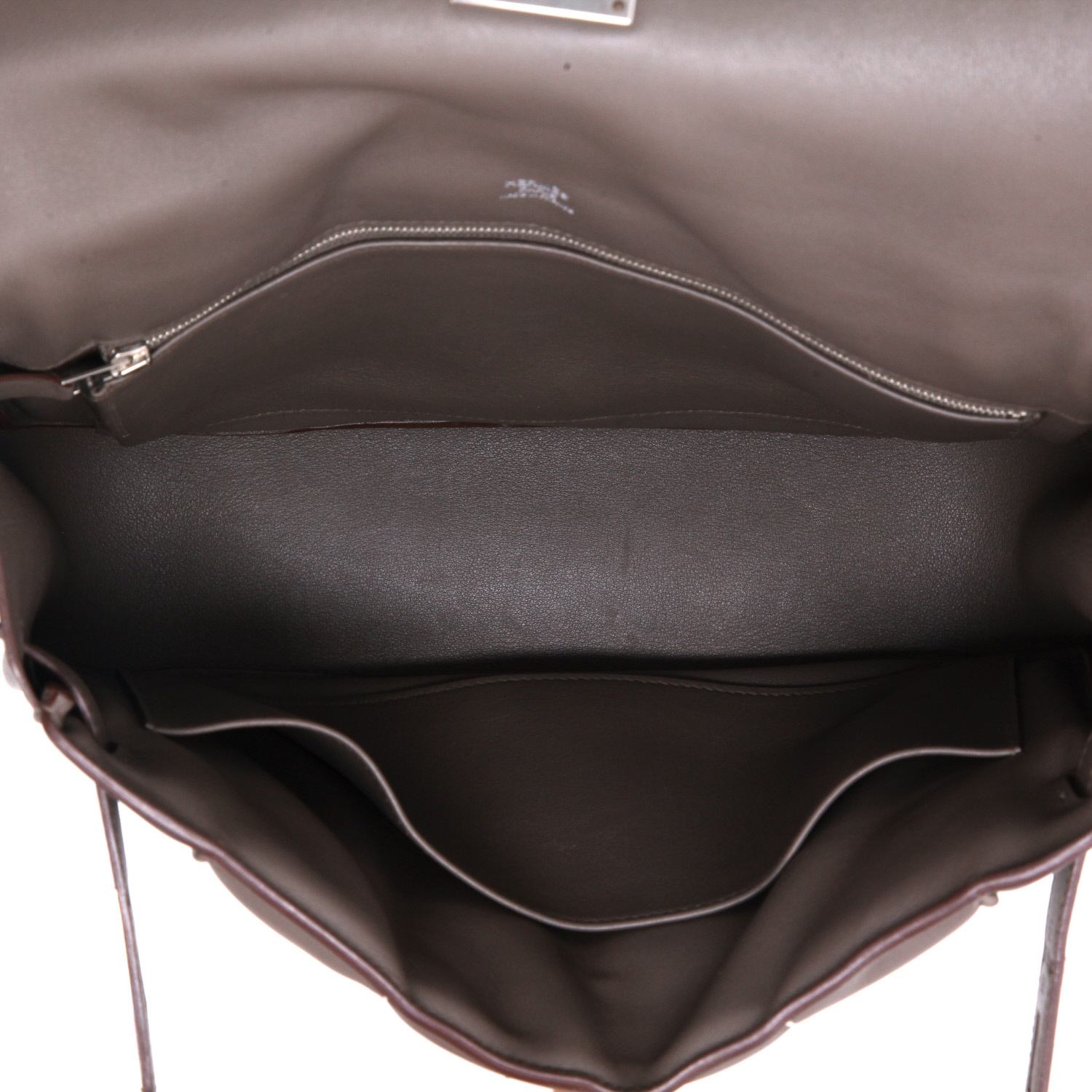 Sac bandoulière Hermès  Berline en cuir Swift gris - Detail D3